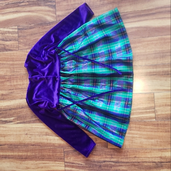 Girl's size 3T Holiday Christmas Dress by Rose Cottage long sleeve green purple - Picture 4 of 7